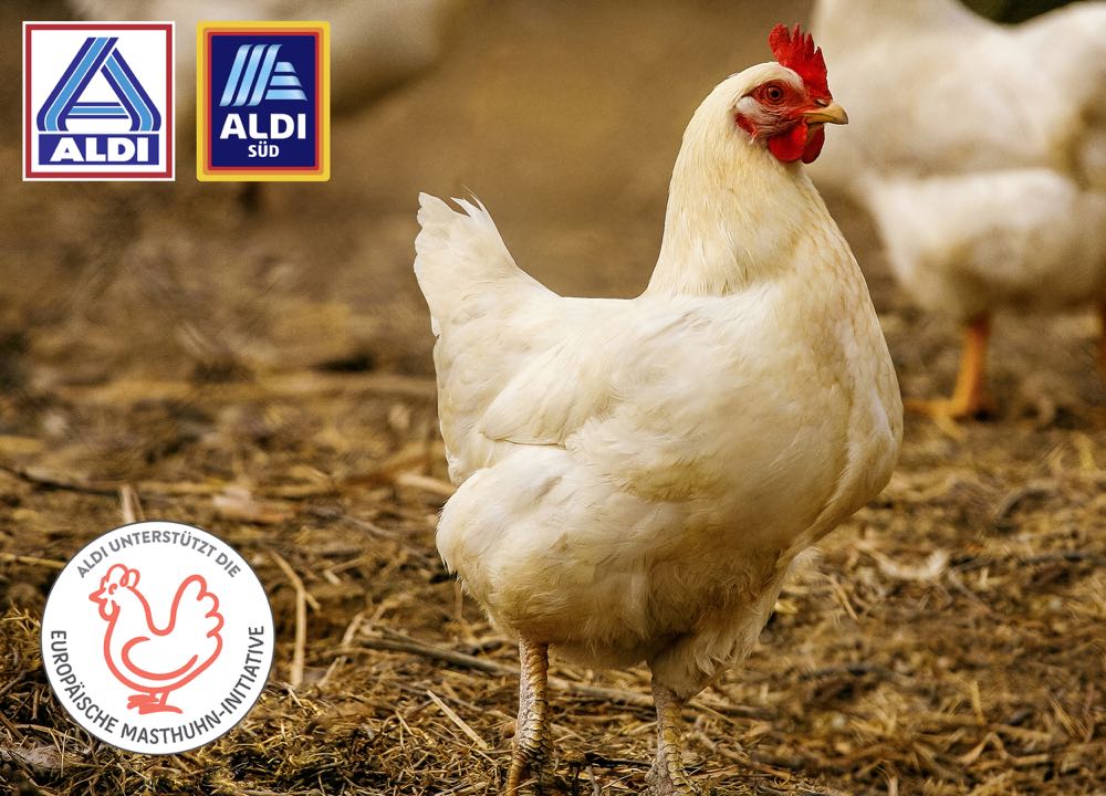 Aldi wirbt für Unterstützung der Europäischen Masthuhn-Initiative