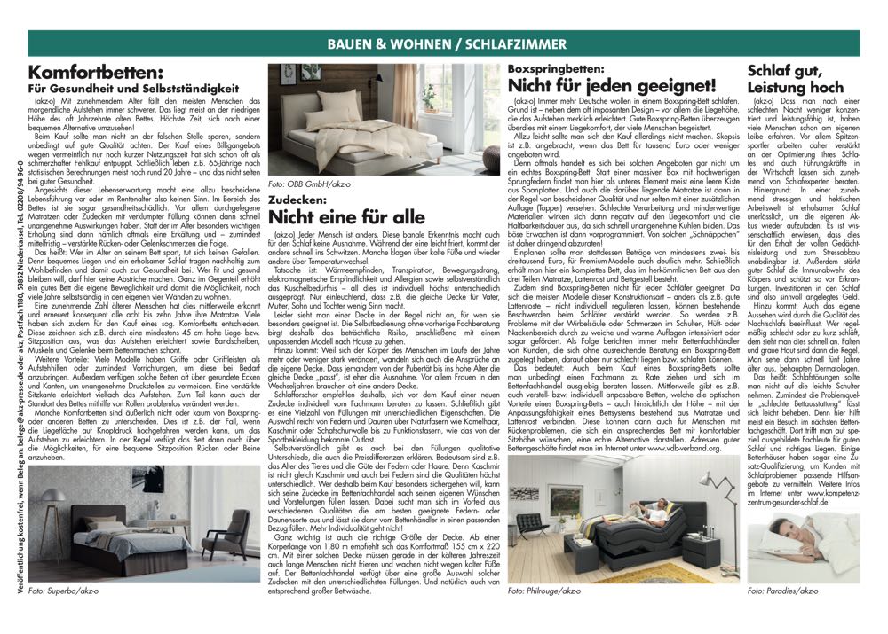 Zeitungstexte rund ums Bett