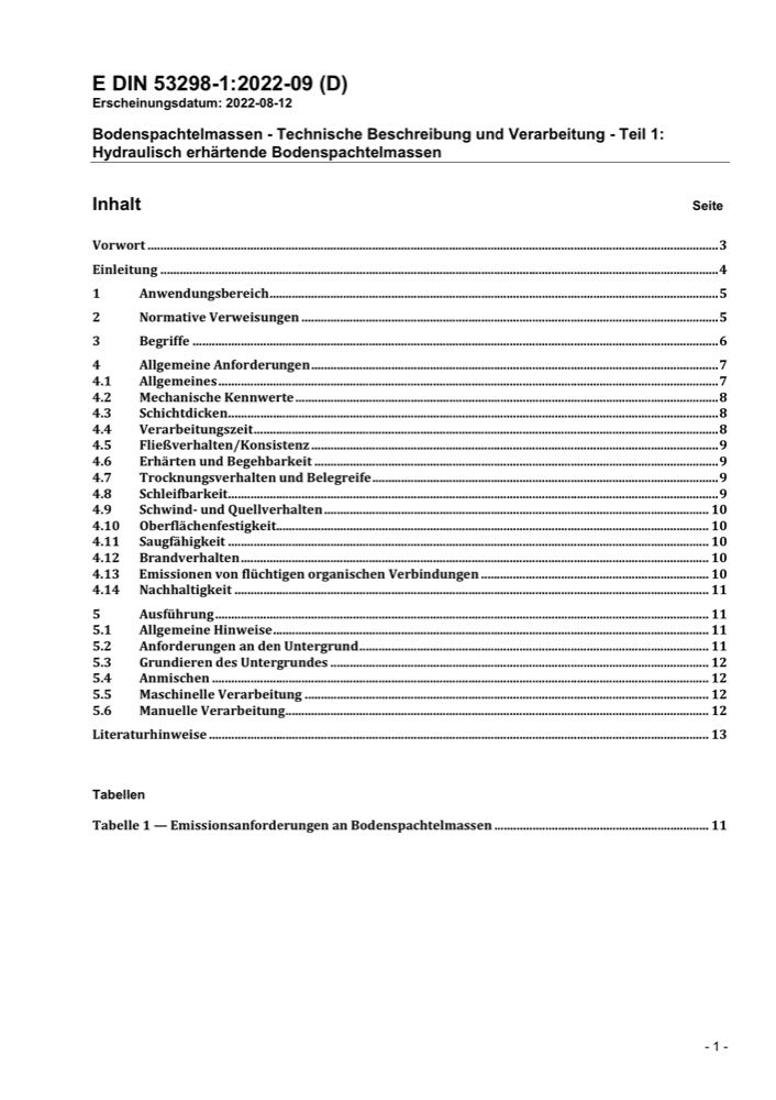  Entwurf der DIN 53298-1 für Bodenspachtelmassen veröffentlicht