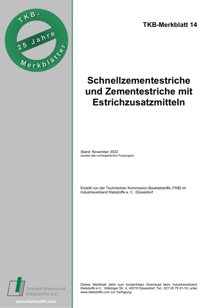  TKB: Merkblatt 14 zu Schnellzementen und Zementestrichen mit Estrichzusatzmitteln überarbeitet