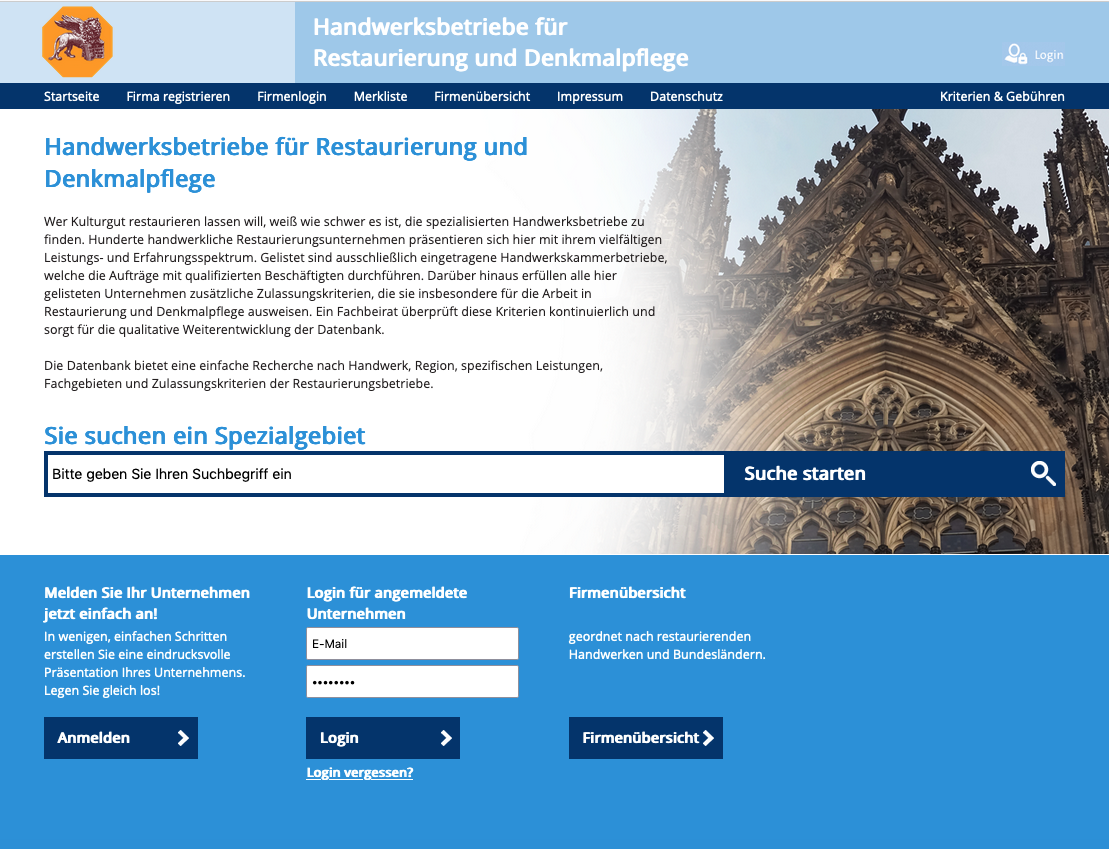 Neue Datenbank „Handwerksbetriebe für die Restaurierung und Denkmalpflege“