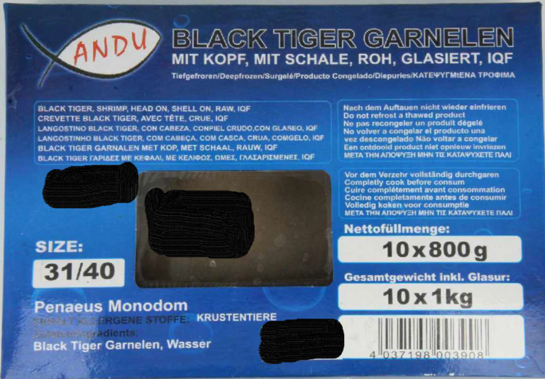 Rückruf: Malachitgrün in TK-Black Tiger-Garnelen "Andu"