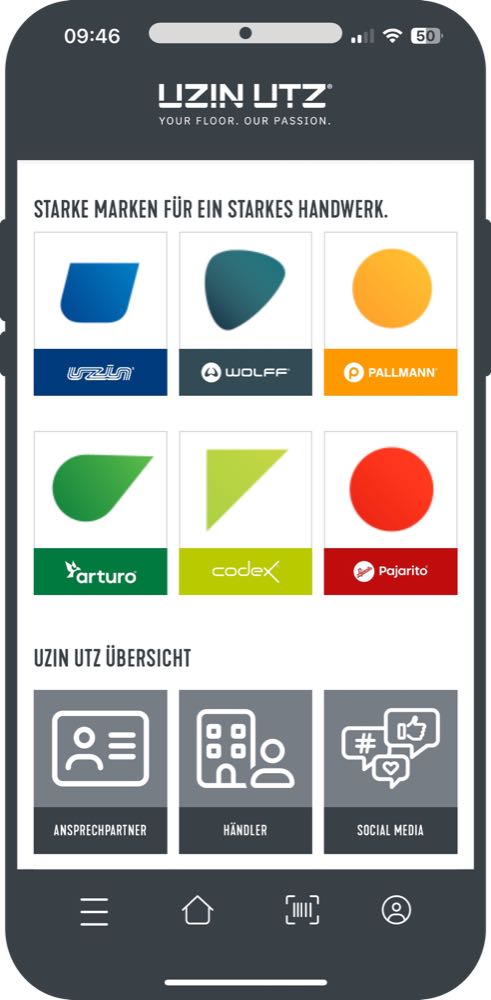 Die neue „Uzin Utz go App“ vereint die digitalen Helfer und Services der sechs Produktmarken Uzin, Wolff, Pallmann, Arturo, Codex und Pajarito. Vorhang auf für die Uzin Utz go App
