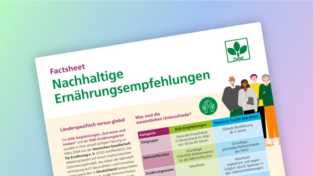 Factsheet vergleicht DGE-Empfehlungen und Planetary Health Diet