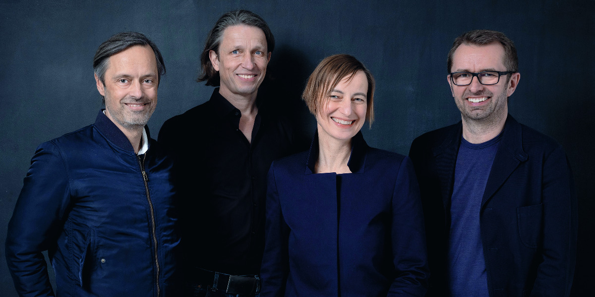 Die kreativen Köpfe des Hamburger Büros von Cubik³: die Inhaber:innen Jochen Hagen, Rainer Götting, Christine Pille und Jens Schneider (v.l.). Cubik³ - Die Traumschiff-Crew