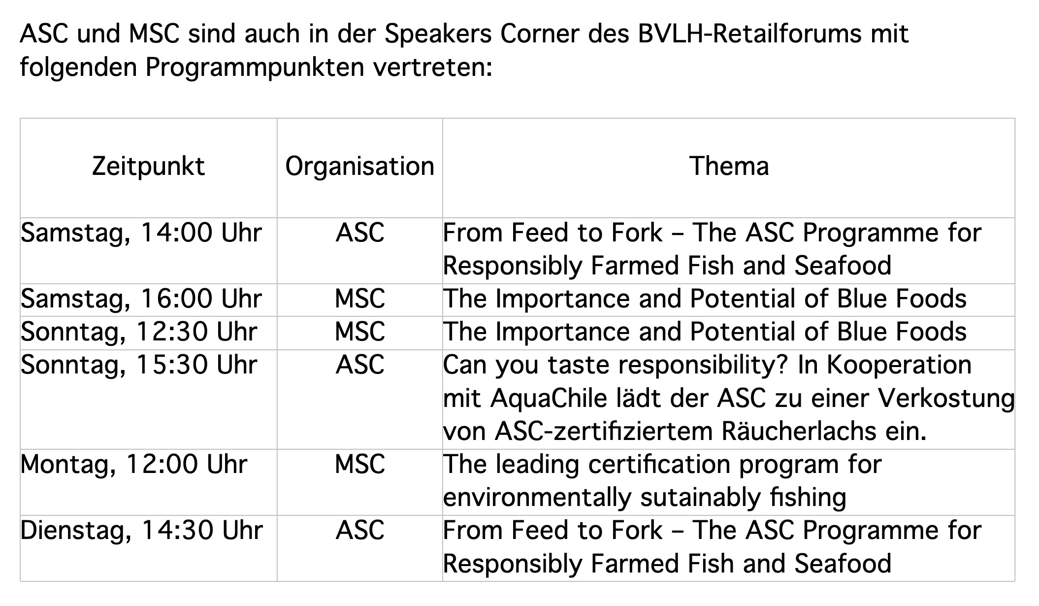 ASC und MSC erstmals mit Stand auf der Anuga