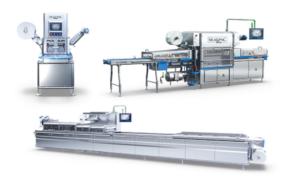 Das Produktportfolio von Sealpac - M-Flex halbautomatische und Amax vollautomatische Traysealer sowie Hochleistungs-Themoformer der F-Serie. Interpack 2026: Sealpac setzt auf niedrige Verpackungskosten