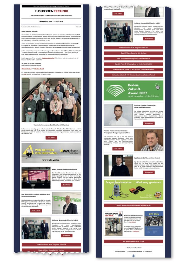  Relaunch FussbodenTechnik-Newsletter: Mehr Übersicht. Mehr Reichweite. Mehr Branche