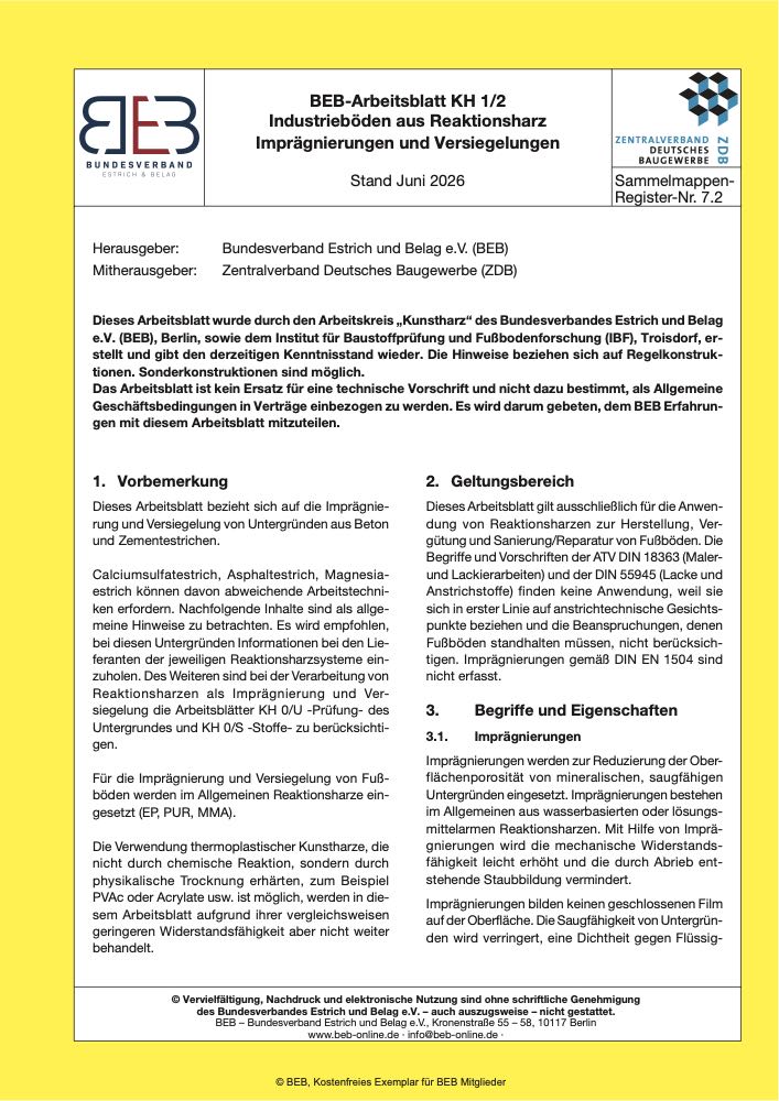  BEB: Arbeitsblatt Industrieböden aus Reaktionsharz neu aufgelegt