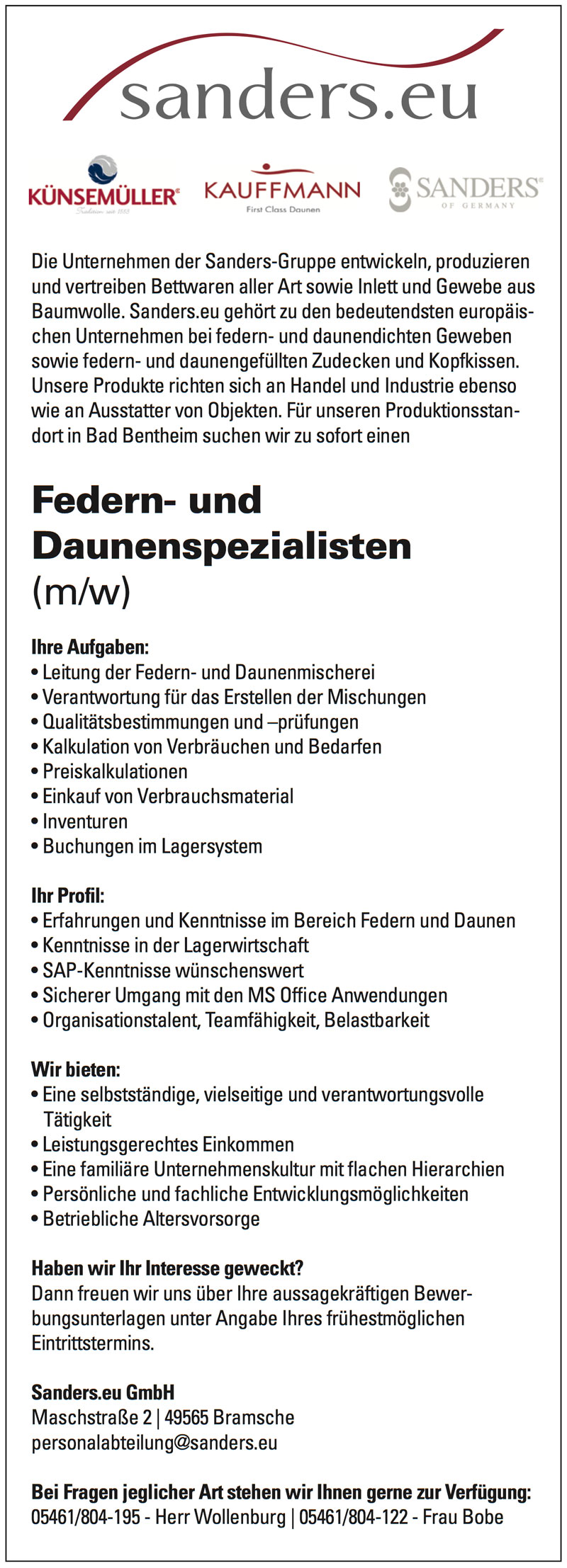 Federn- und Daunenspezialist (m/w)