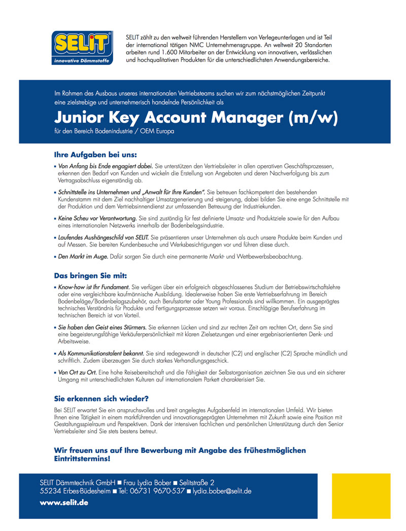 Junior Key Account Manager (m/w) Bodenindustrie/OEM Europa