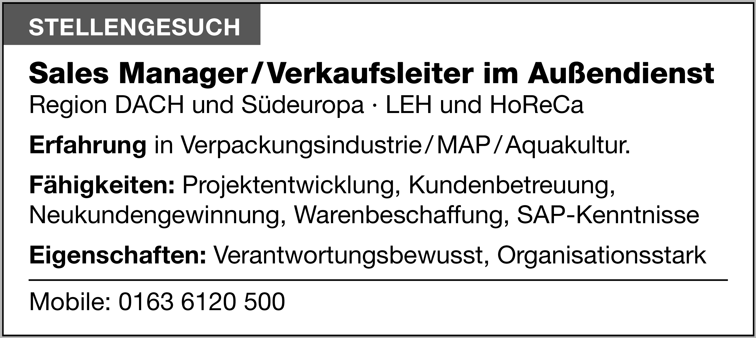 Sales Manager/Verkaufsleiter im Außendienst