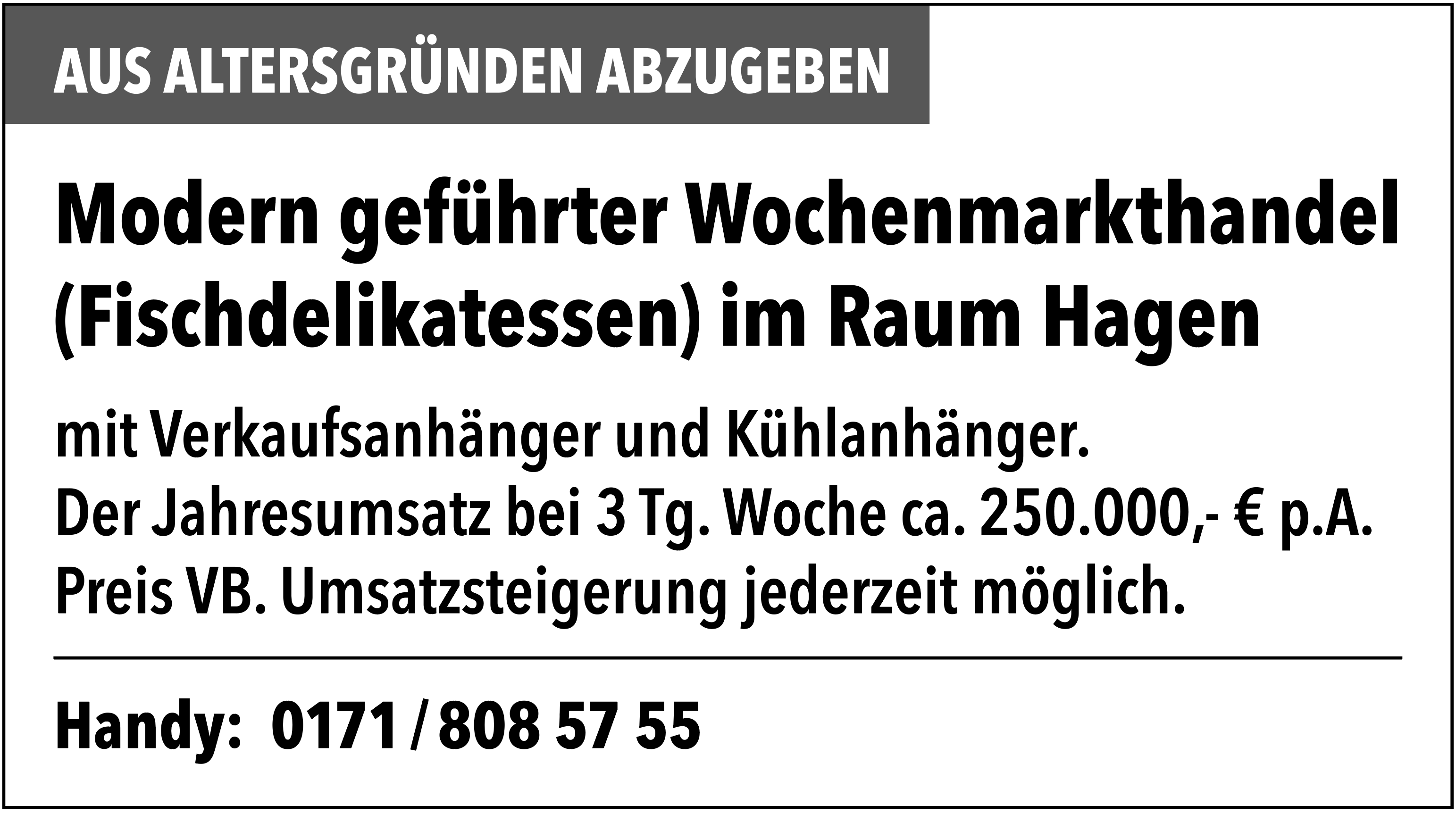 Wochenmarktgeschäft zu verkaufen