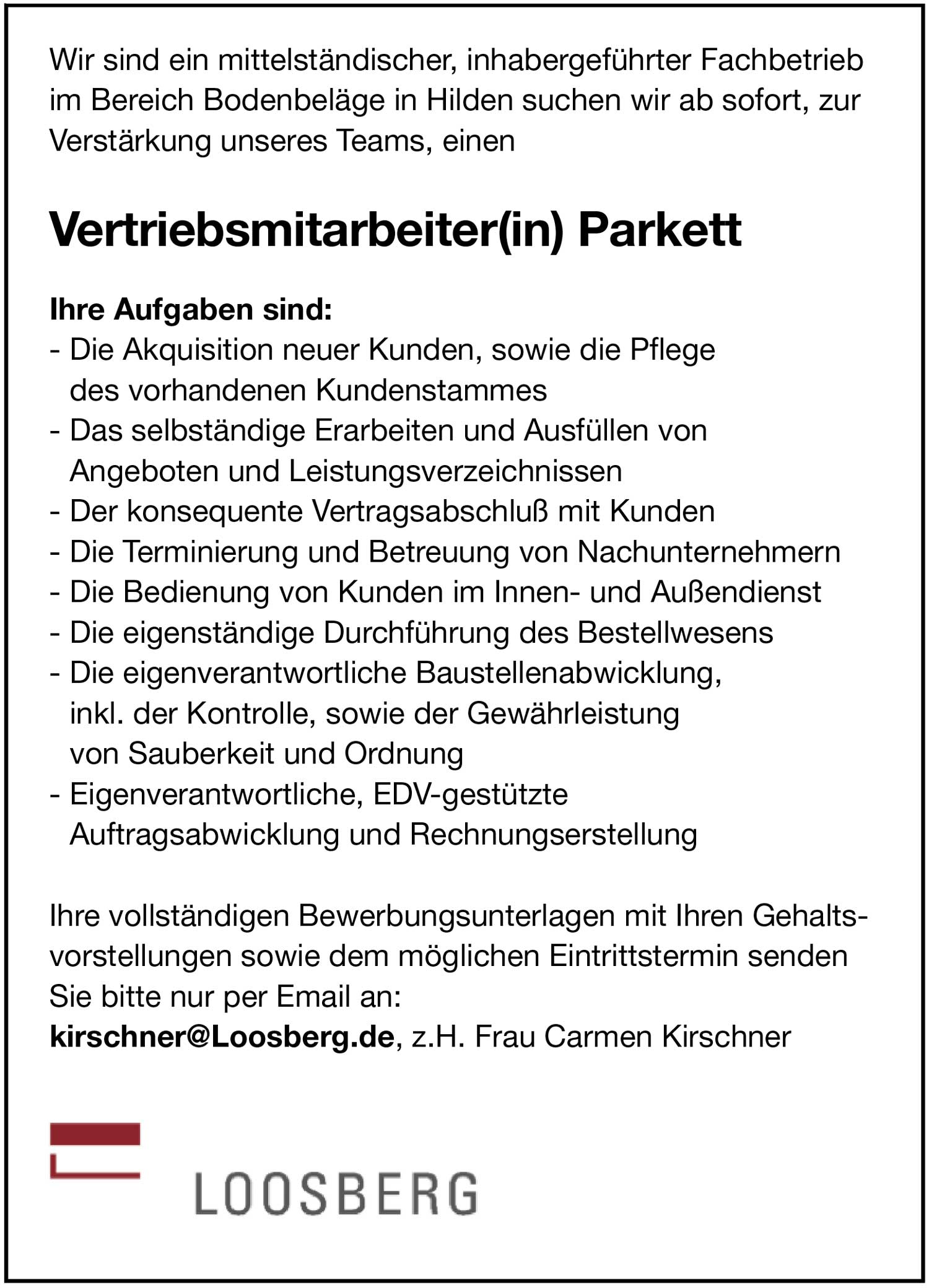 Vertriebsmitarbeiter(in) Parkett