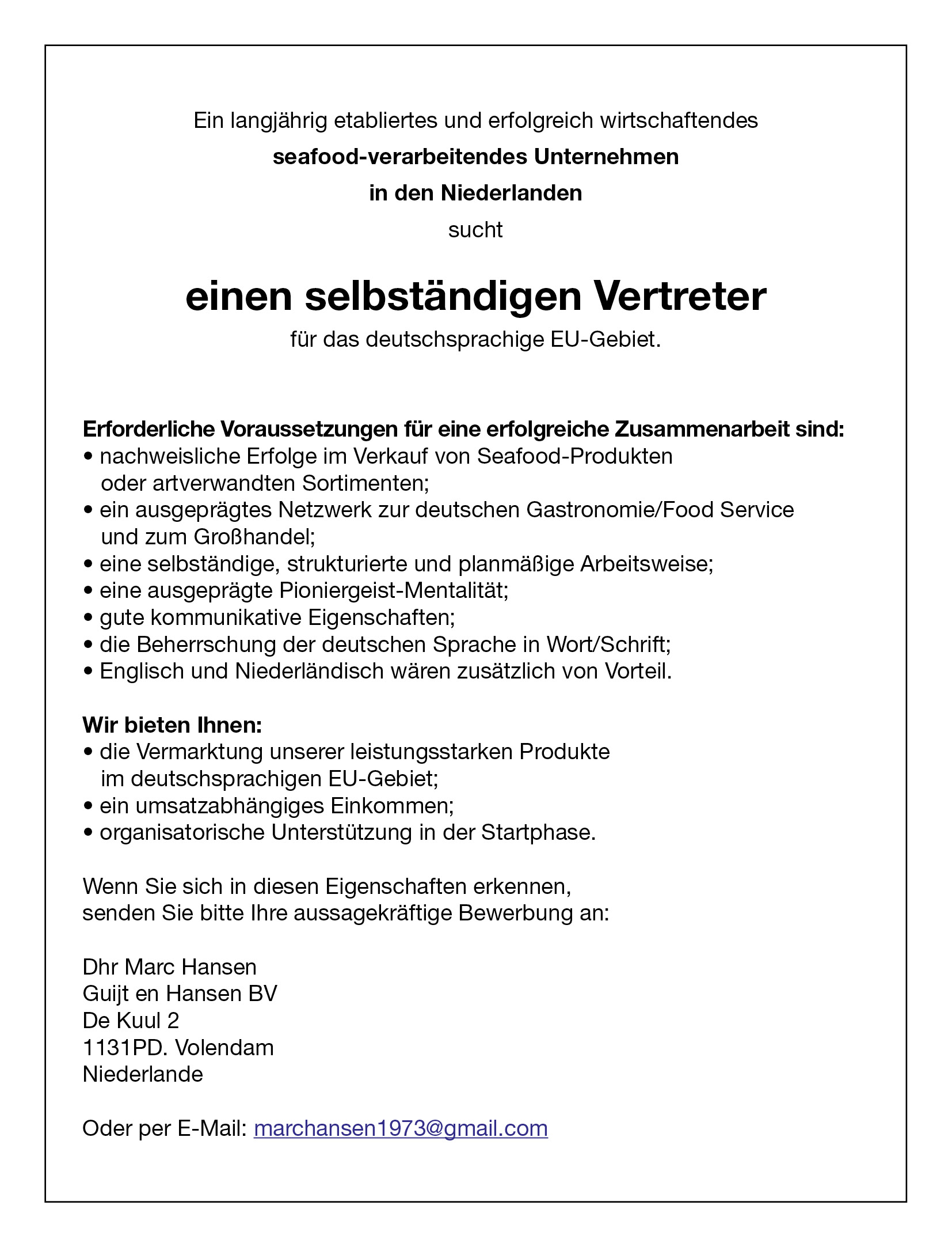 Selbständige Vertreter gesucht