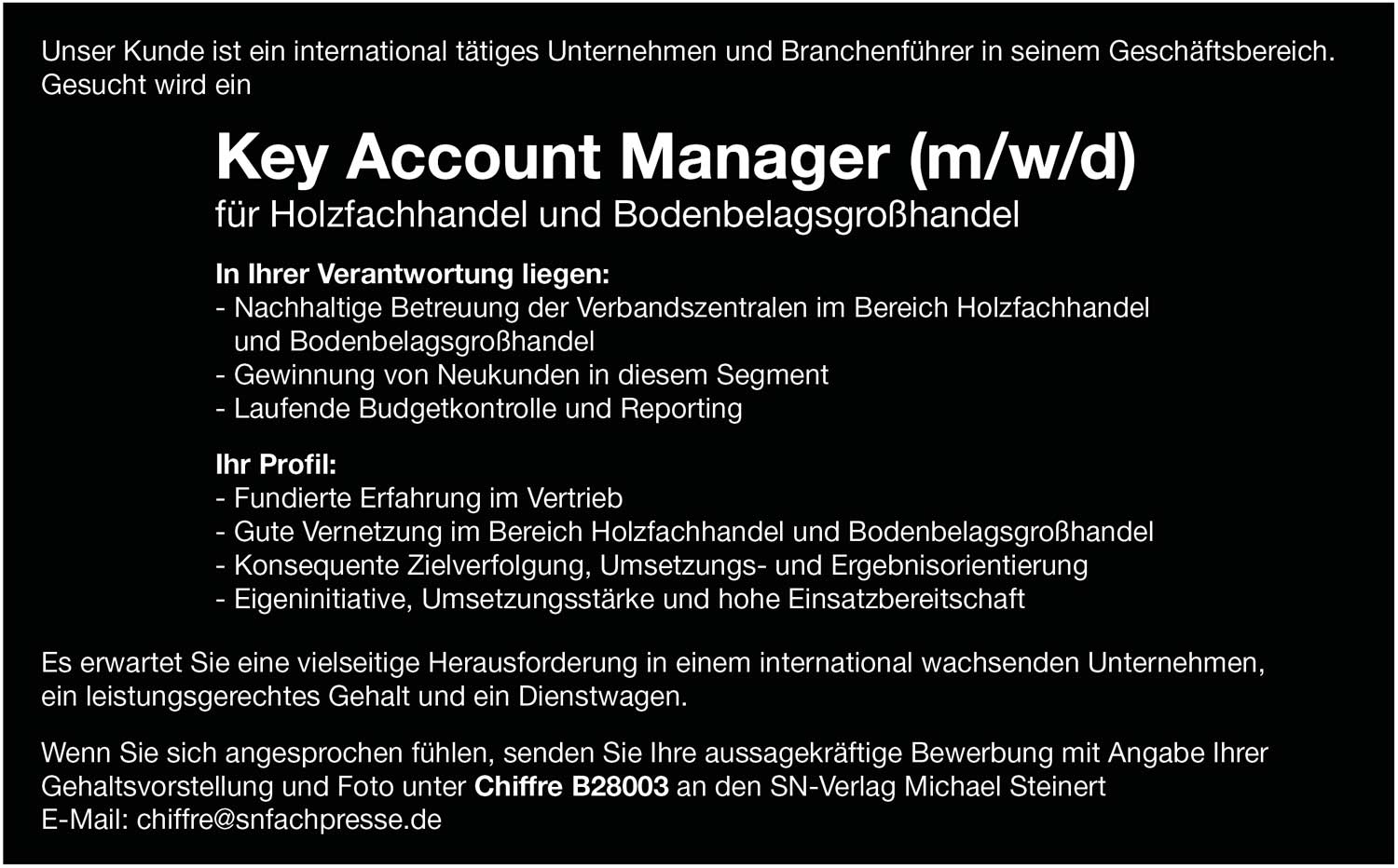 Key Account Manager (m/w/d) für Holzfachhandel und Bodenbelagsgroßhandel