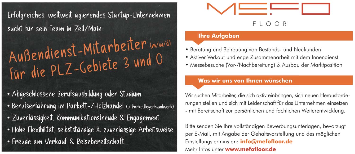 Außendienstmitarbeiter (m/w/d) für Parkett und Bodenbeläge