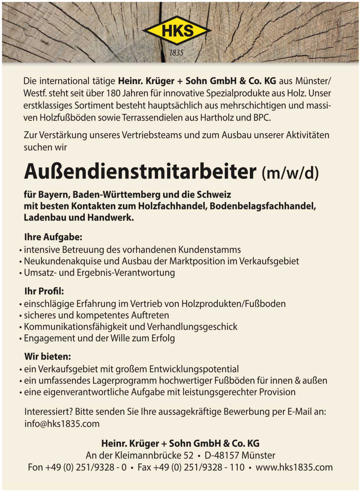 Außendienstmitarbeiter (m/w/d) für Holzfußböden