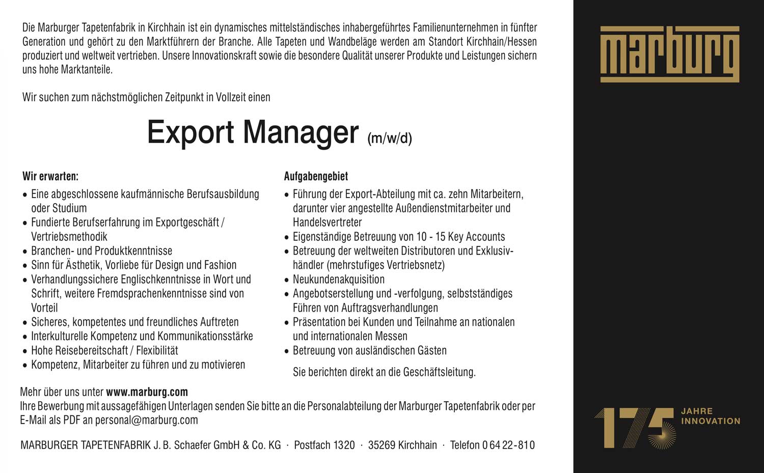 Export Manager (m/w/d) Tapeten