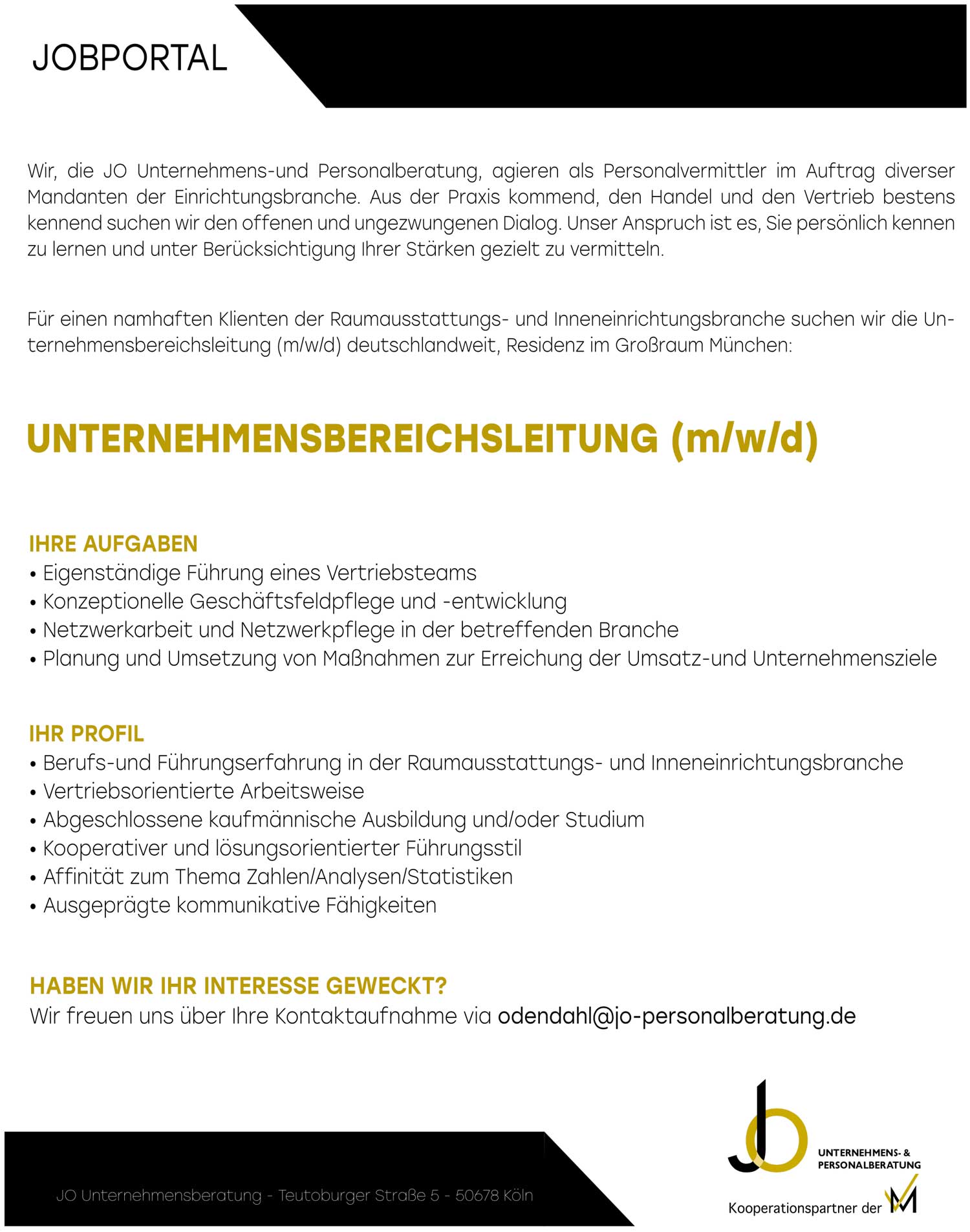 Bereichsleitung (m/w/d) für Unternehmen aus der Raumausstattungs- und Inneneinrichtungsbranche