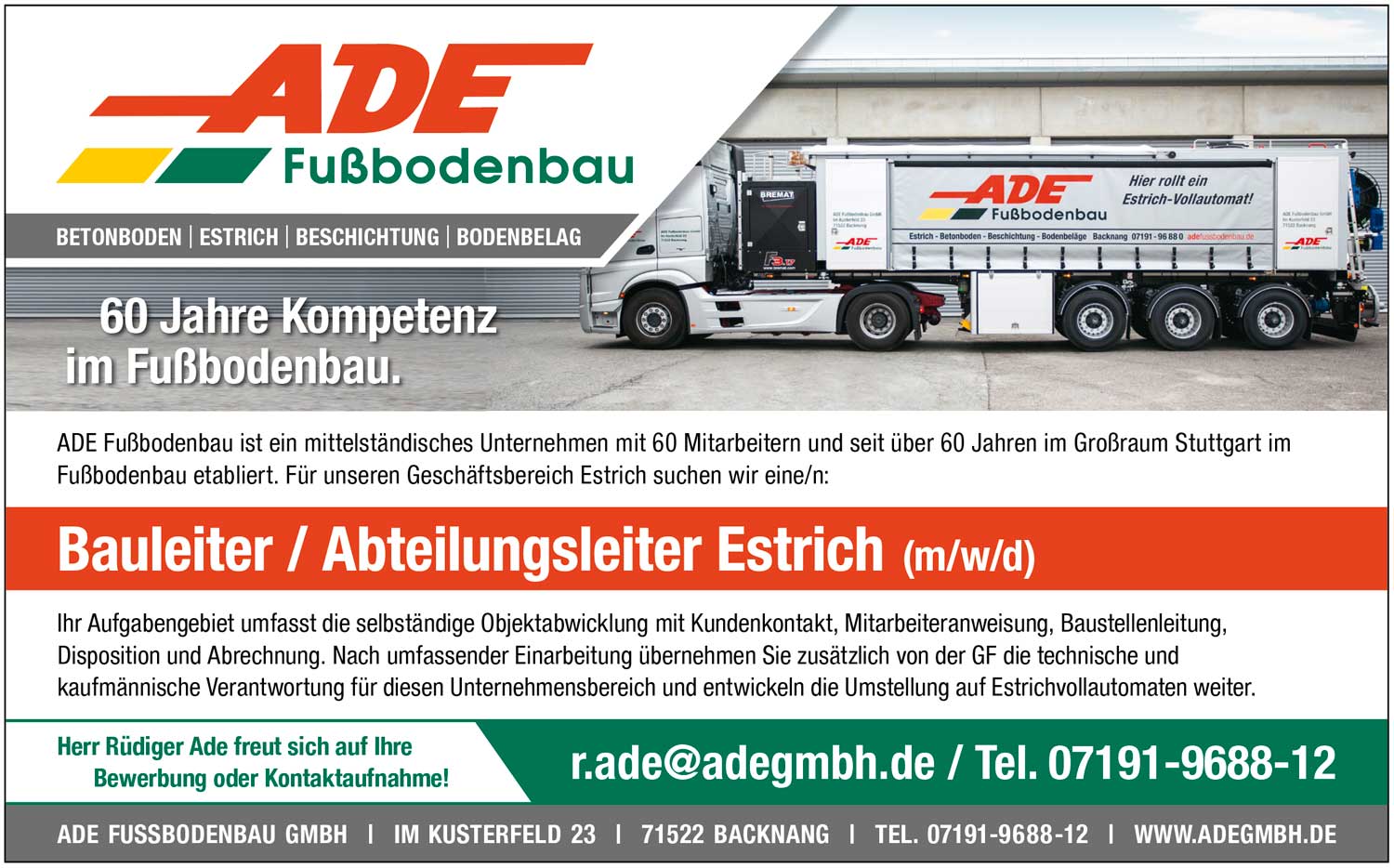 Bauleiter/Abteilungsleiter Estrich (m/w/d)