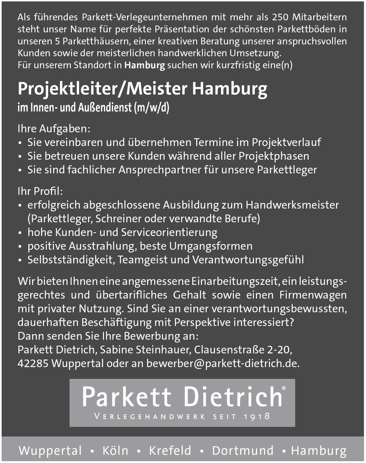 Projektleiter/Meister im Innen- und Außendienst (m/w/d) für Parkettverlegung