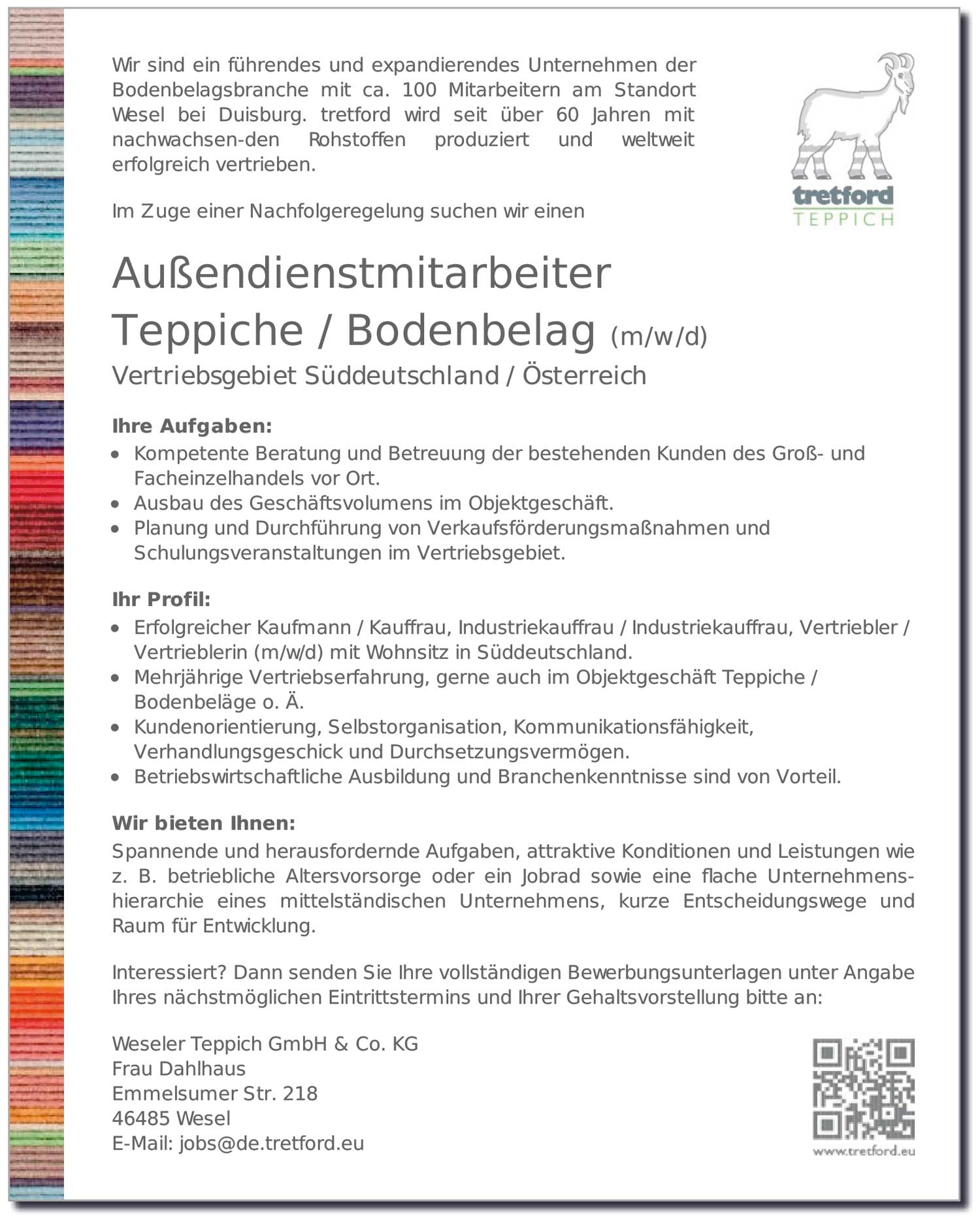 Außendienstmitarbeiter Teppiche / Bodenbelag (m/w/d)