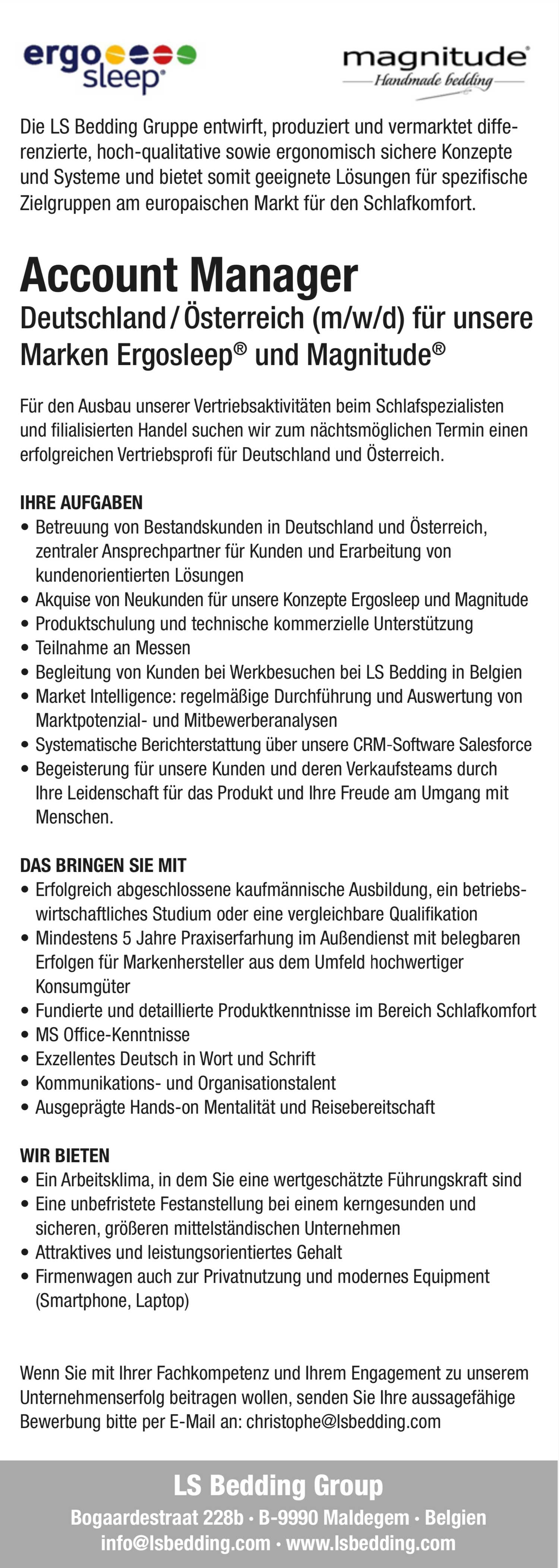 Account Manager Deutschland/Österreich (m/w/d) für Bett- und Schlafsysteme