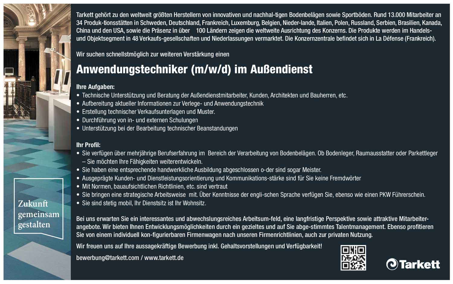 Anwendungstechniker (m/w/d) im Außendienst für Bodenbeläge