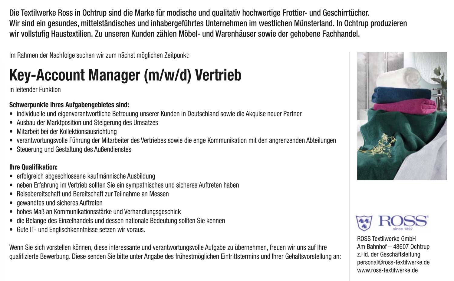 Key-Account-Manager (m/w/d) Vertrieb für Haustextilien