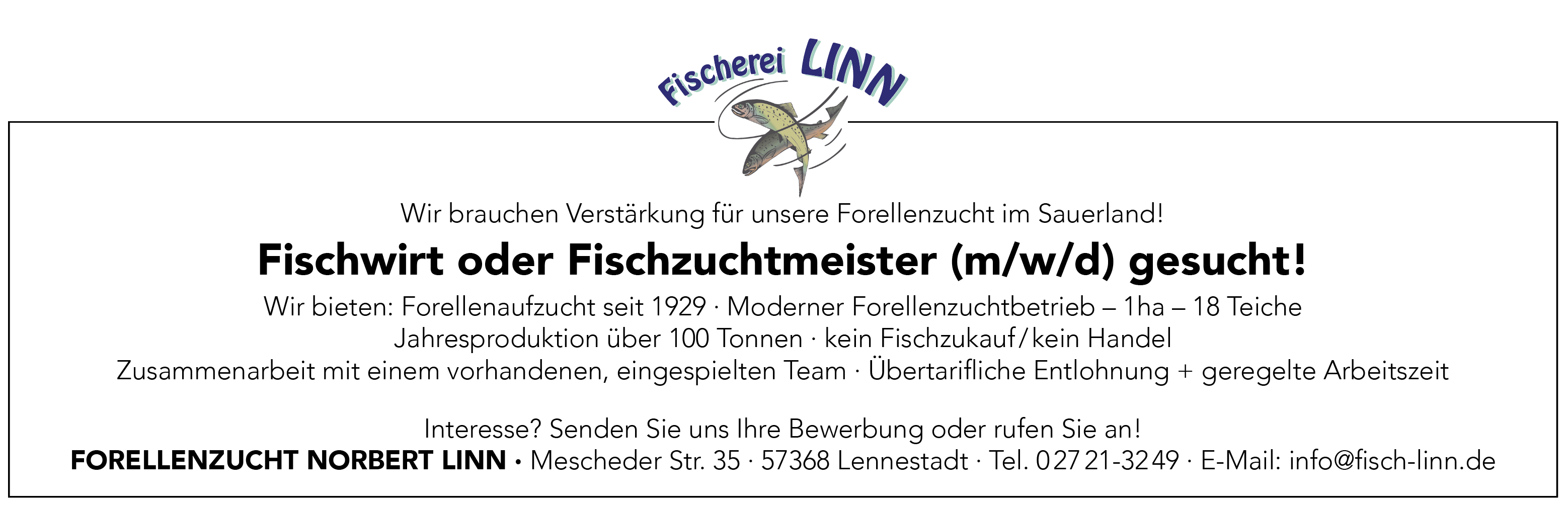 Fischwirt oder Fischzuchtmeister (m/w/d)