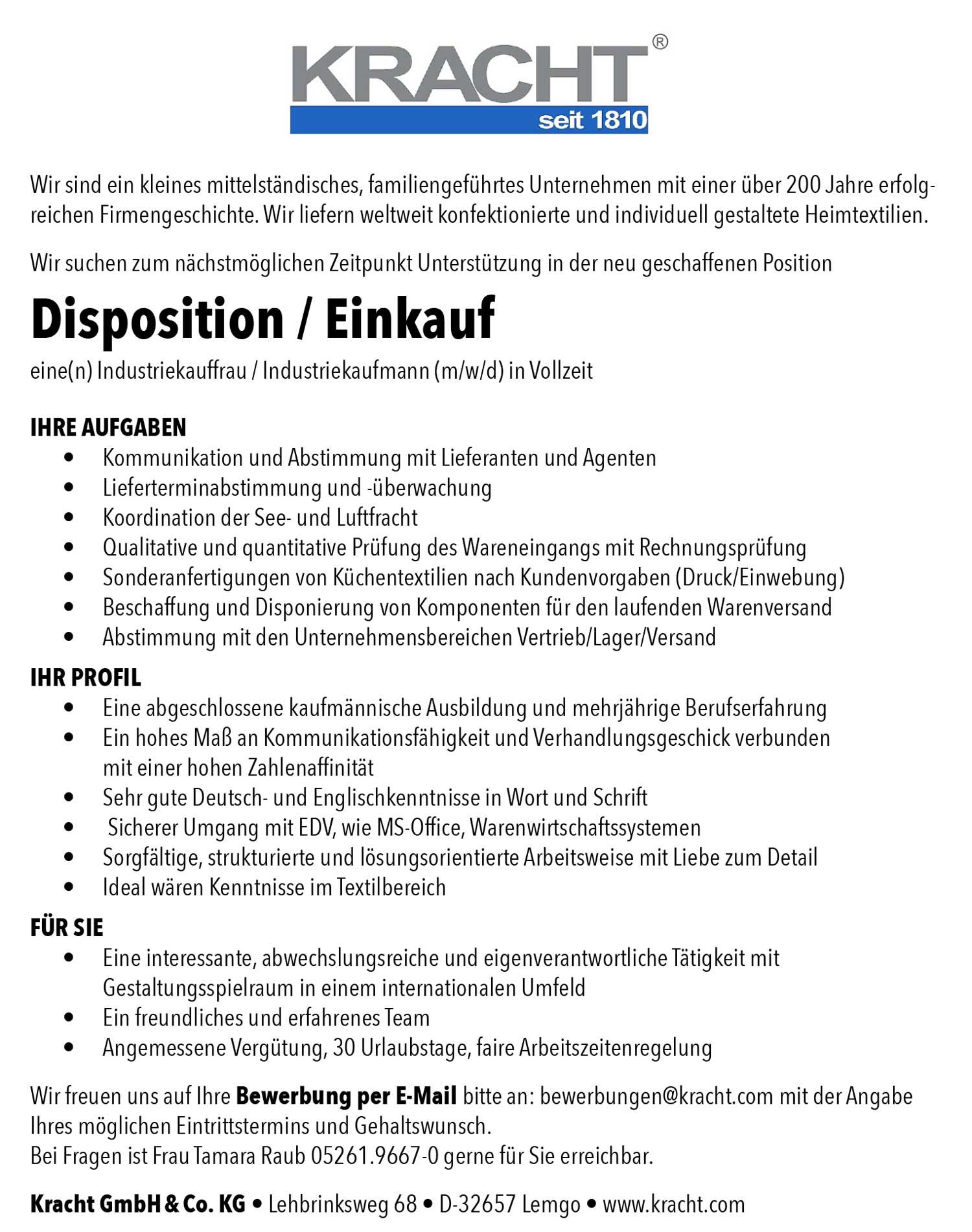 Industriekauffrau / Industriekaufmann (m/w/d) für Disposition / Einkauf