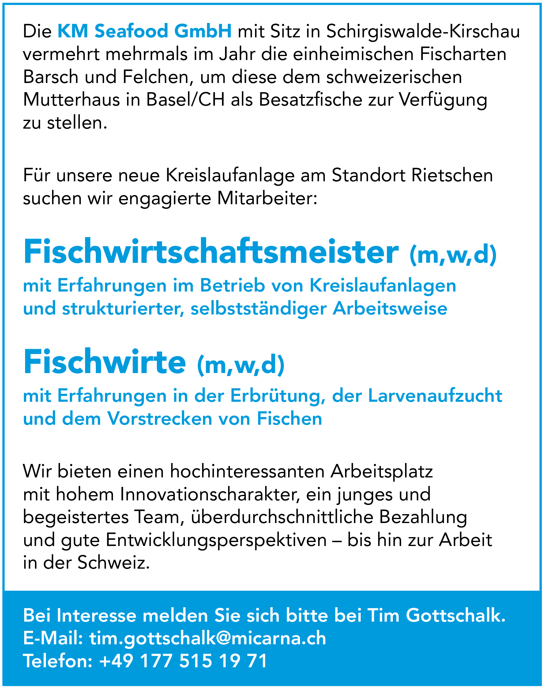 Fischwirtschaftsmeister (m/w/d), Fischwirte (m/w/d)