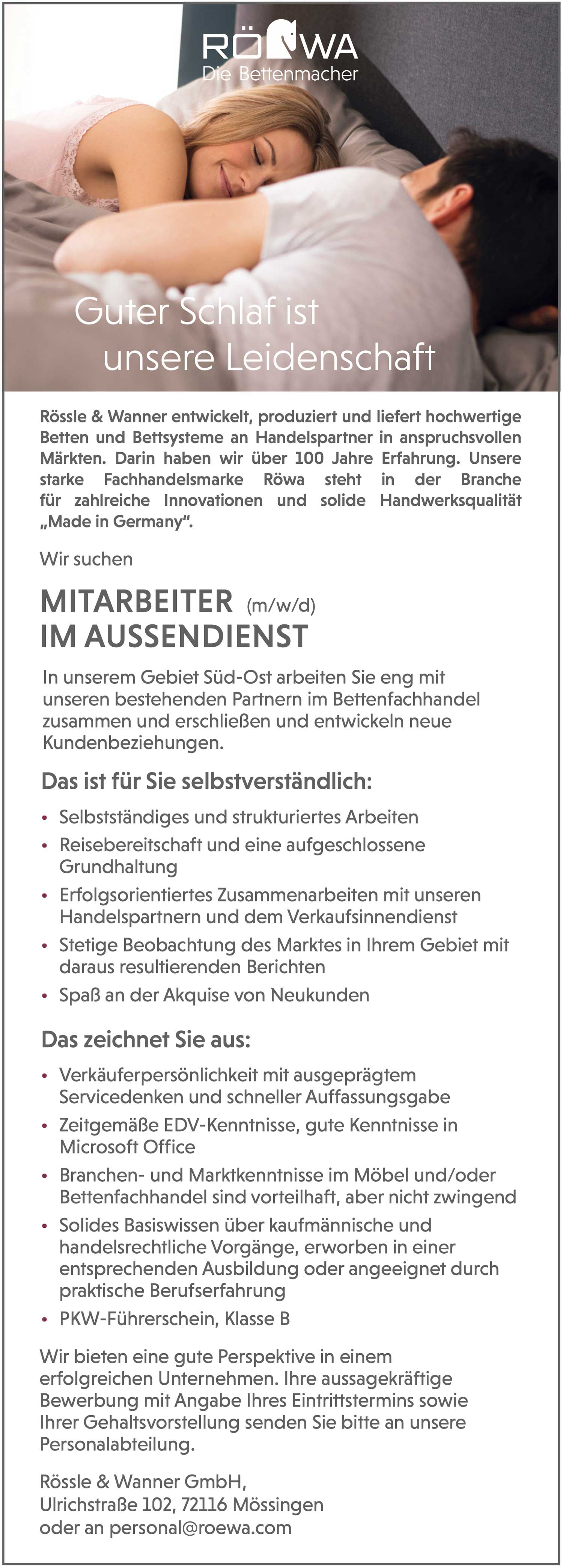 Mitarbeiter (m/w/d) im Außendienst für Betten und Bettsysteme