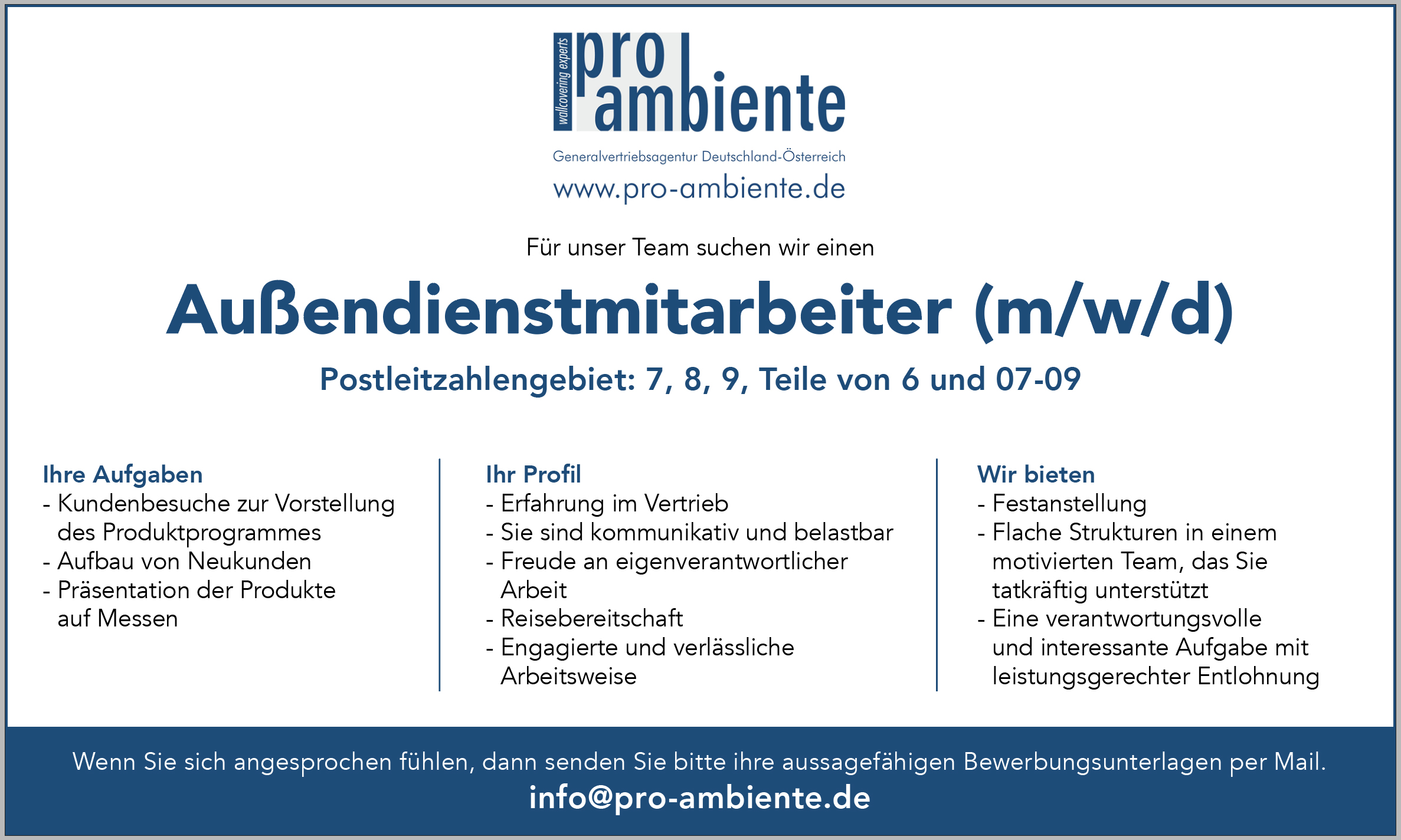 Außendienstmitarbeiter (m/w) für Tapeten