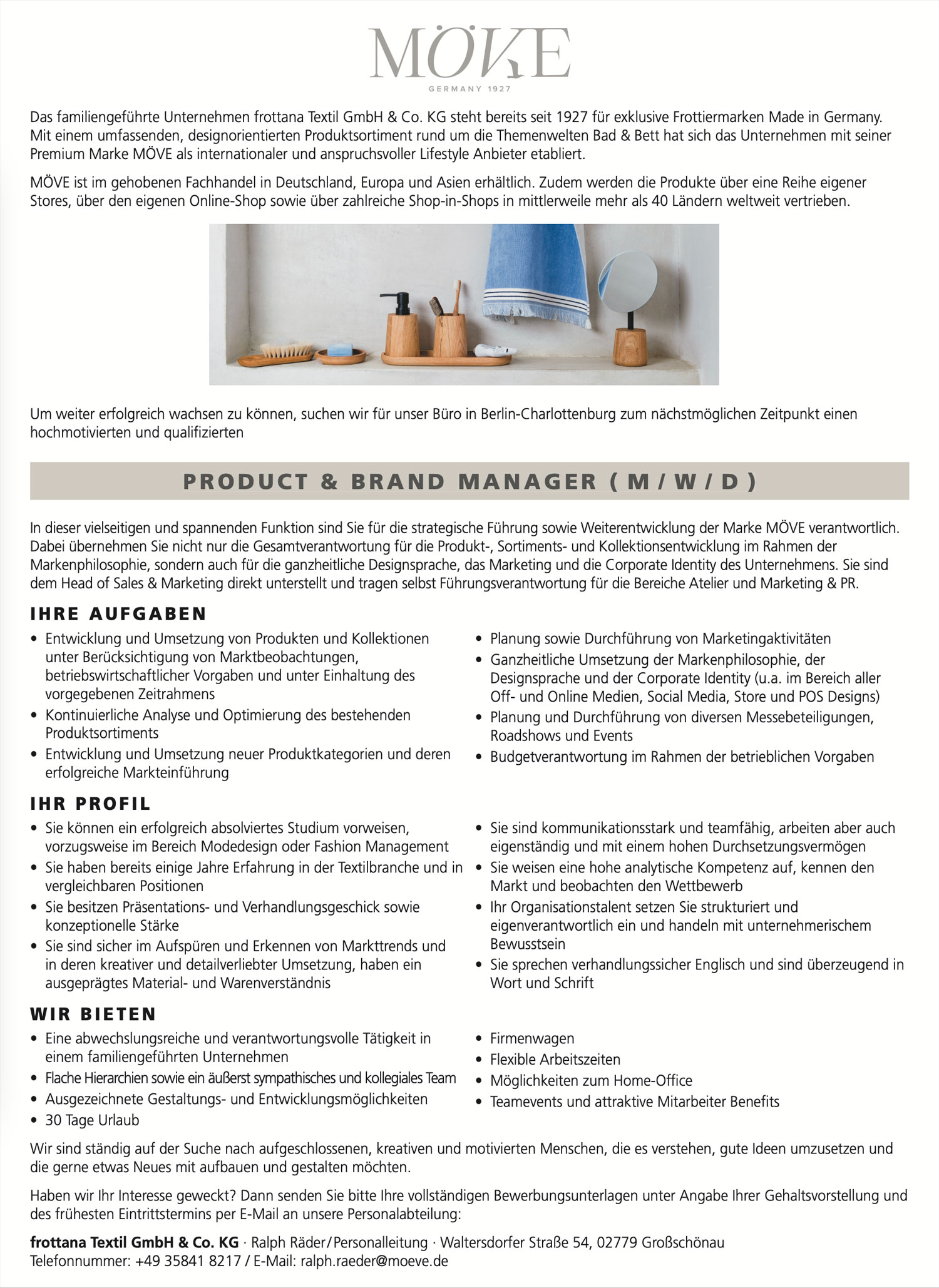 Product & Brand Manager (m/w/d) für Frottierwaren