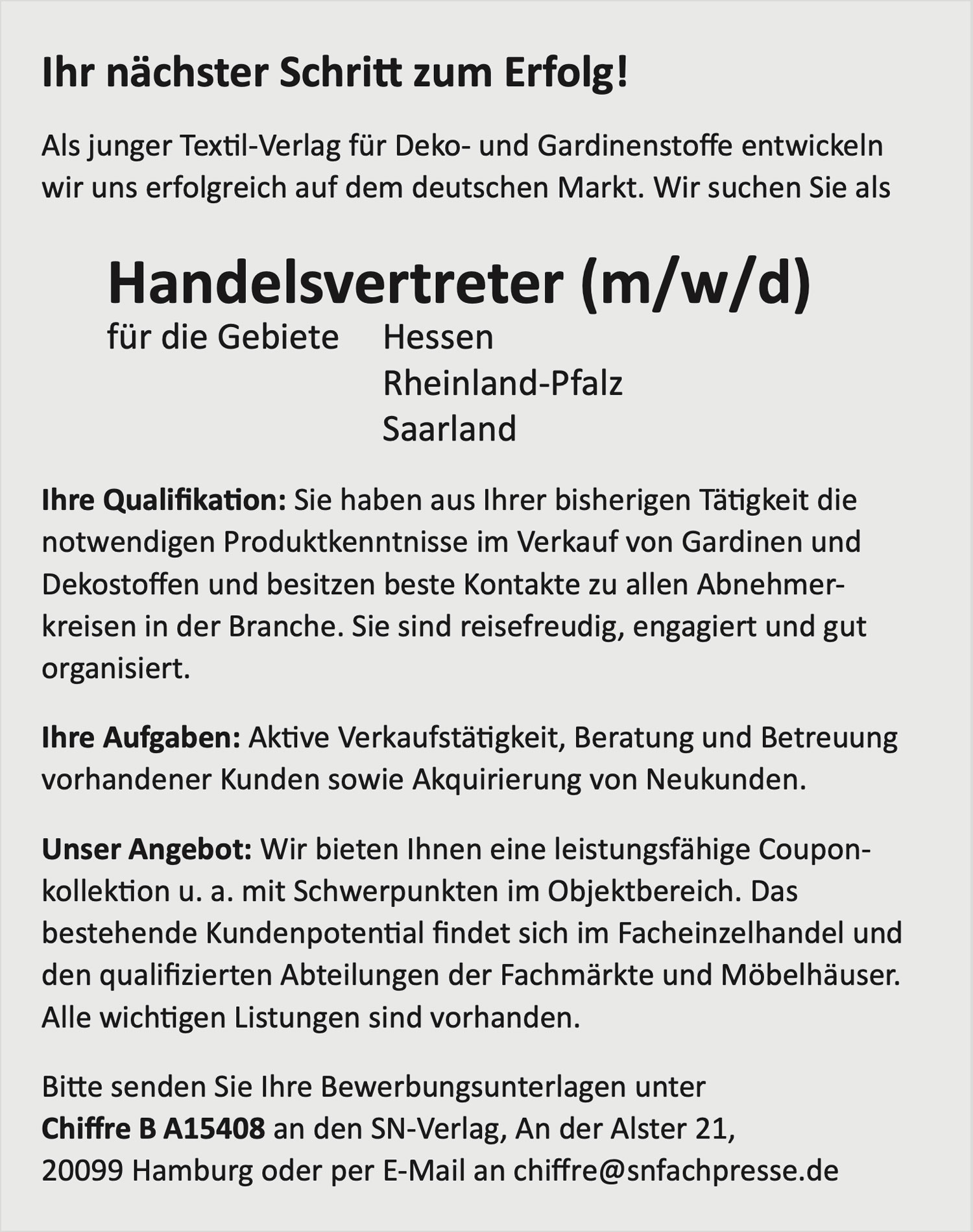 Handelsvertreter (m/w/d) für Deko- und Gardinenstoffe