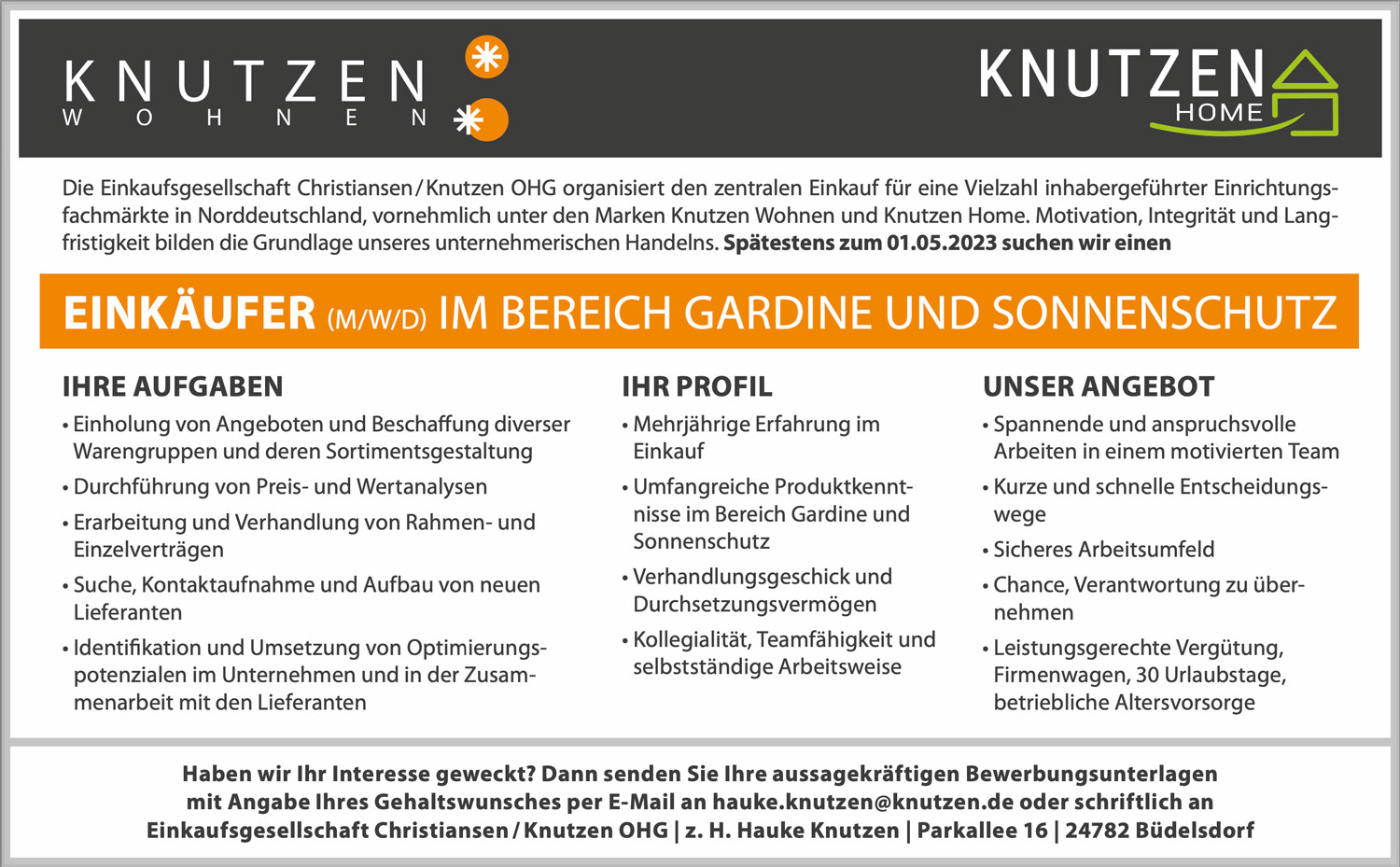 Einkäufer (m/w/d) im Bereich Gardine und Sonnenschutz