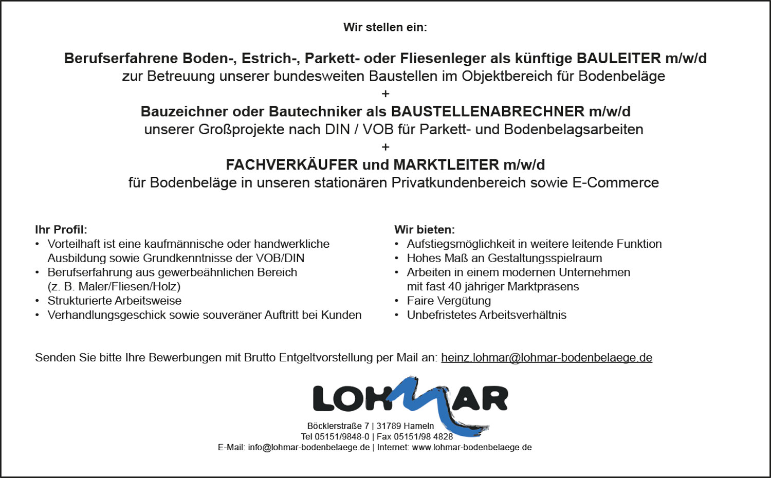 Bauleiter, Baustellenabrechner, Fachverkäufer und Marktleiter (m/w/d)