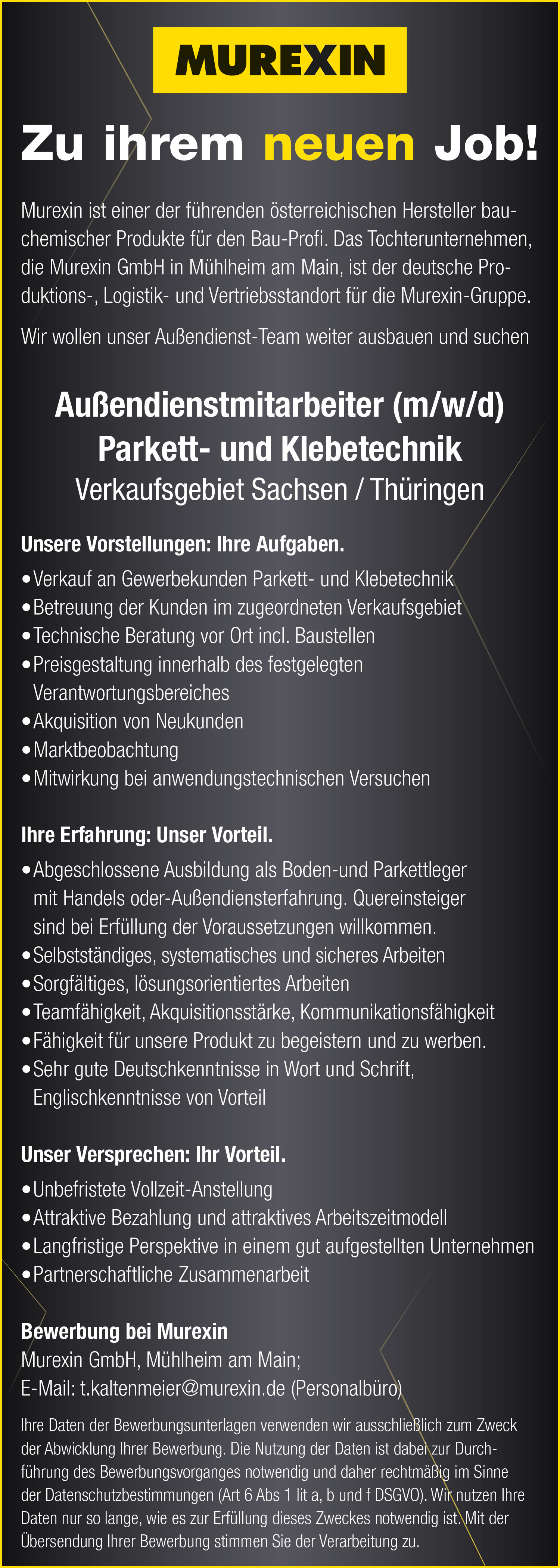 Außendienstmitarbeiter (m/w/d) für Parkett- und Klebetechnik