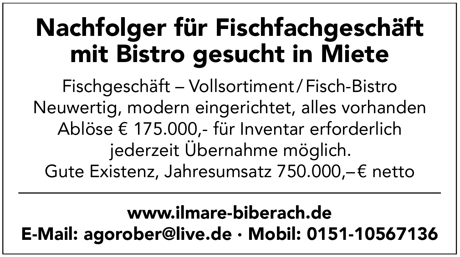 Nachfolger für Fischfachgeschäft mit Bistro