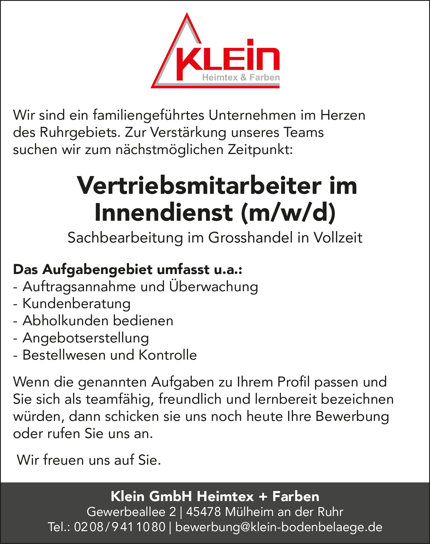 Vertriebsmitarbeiter (m/w/d) im Innendienst (Großhandel)