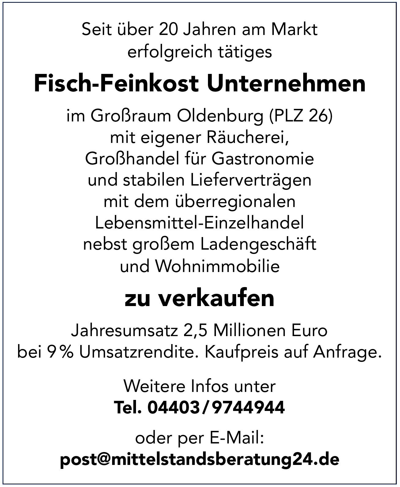 Fisch-Feinkost Unternehmen zu verkaufen