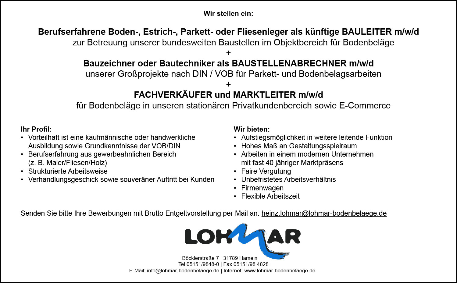 Bauleiter, Baustellenabrechner, Fachverkäufer und Marktleiter (m/w/d)