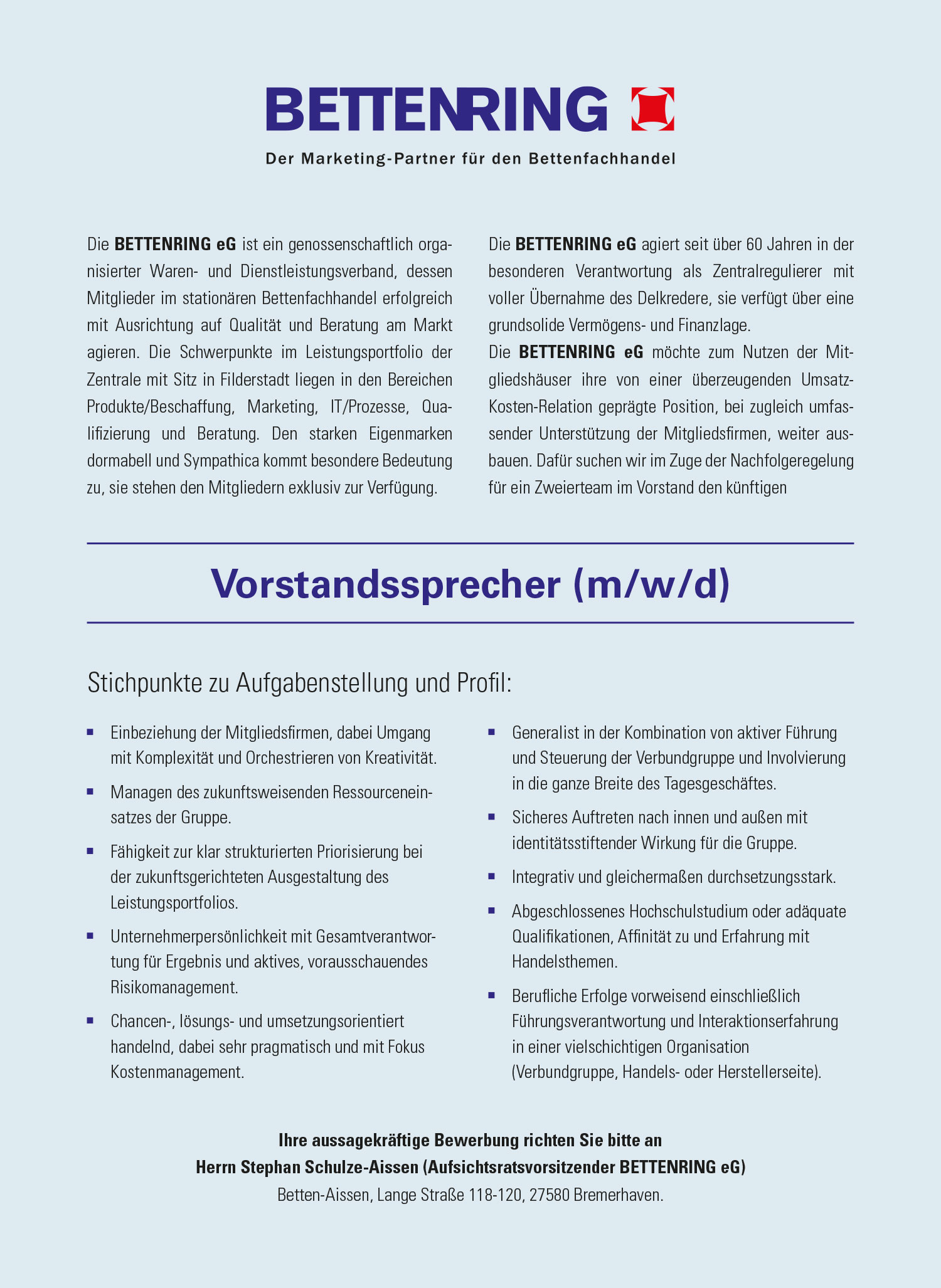 Vorstandssprecher (m/w/d) für Verbundgruppe