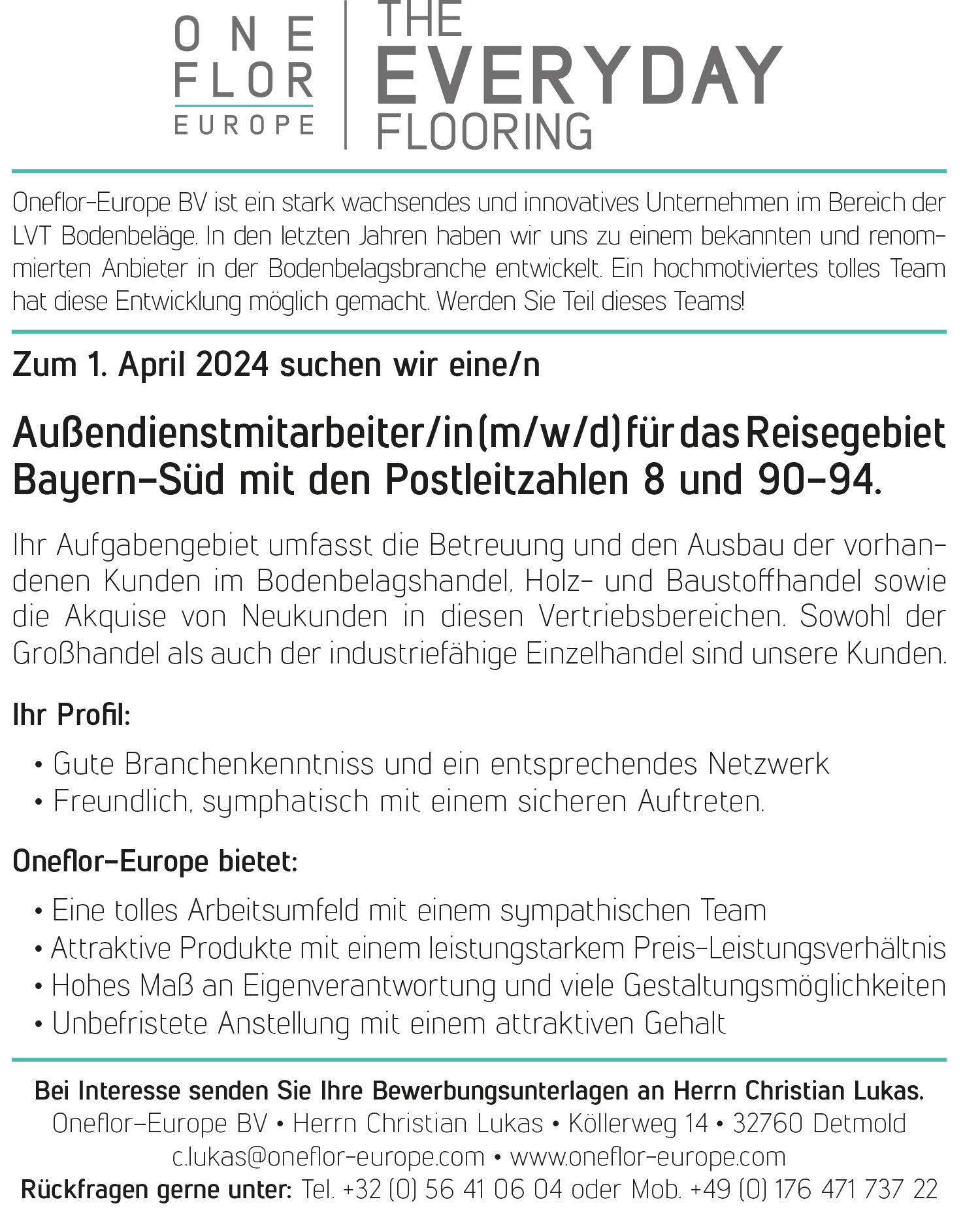 Außendienstmitarbeiter (m/w/d) für Designbeläge
