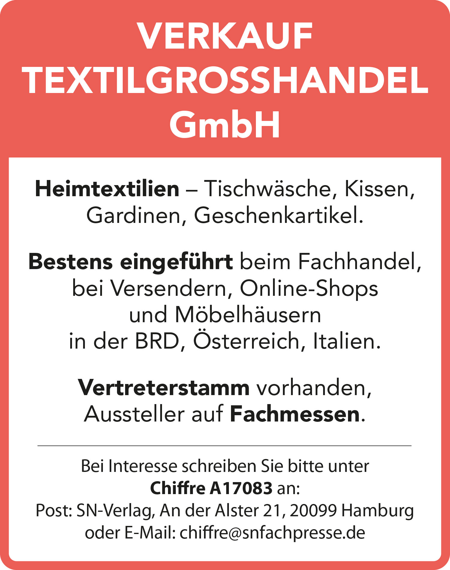 Textilgroßhandel zu verkaufen