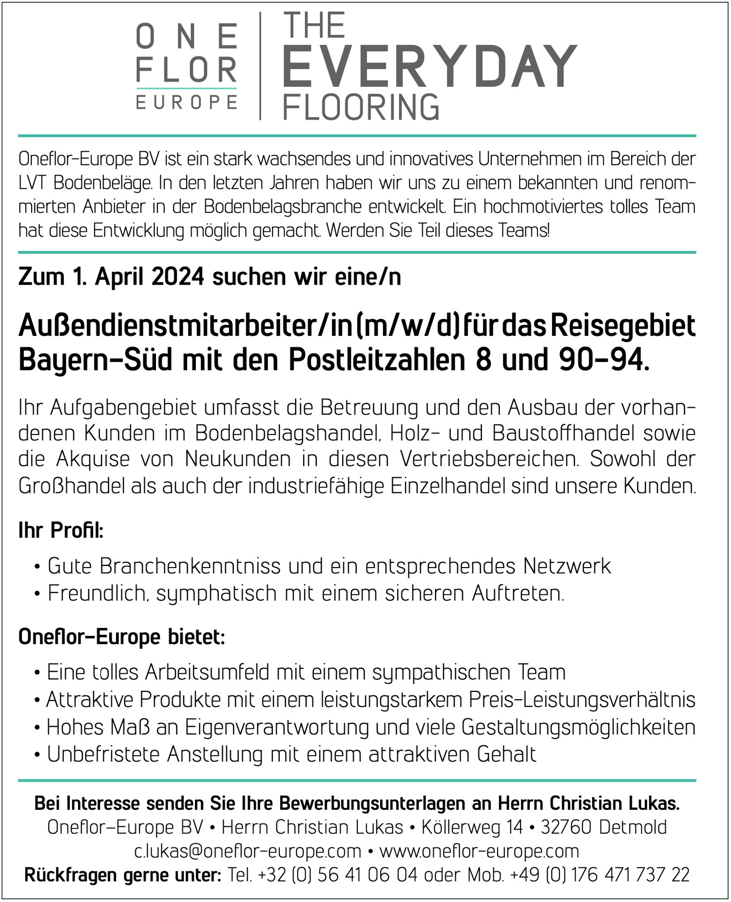 Außendienstmitarbeiter (m/w/d) für Designbeläge
