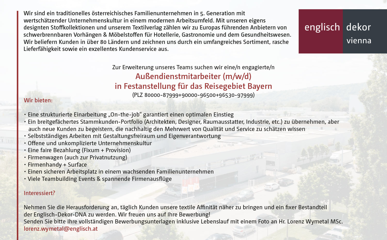 Außendienstmitarbeiter (m/w/d) für Vorhänge und Möbelstoffe