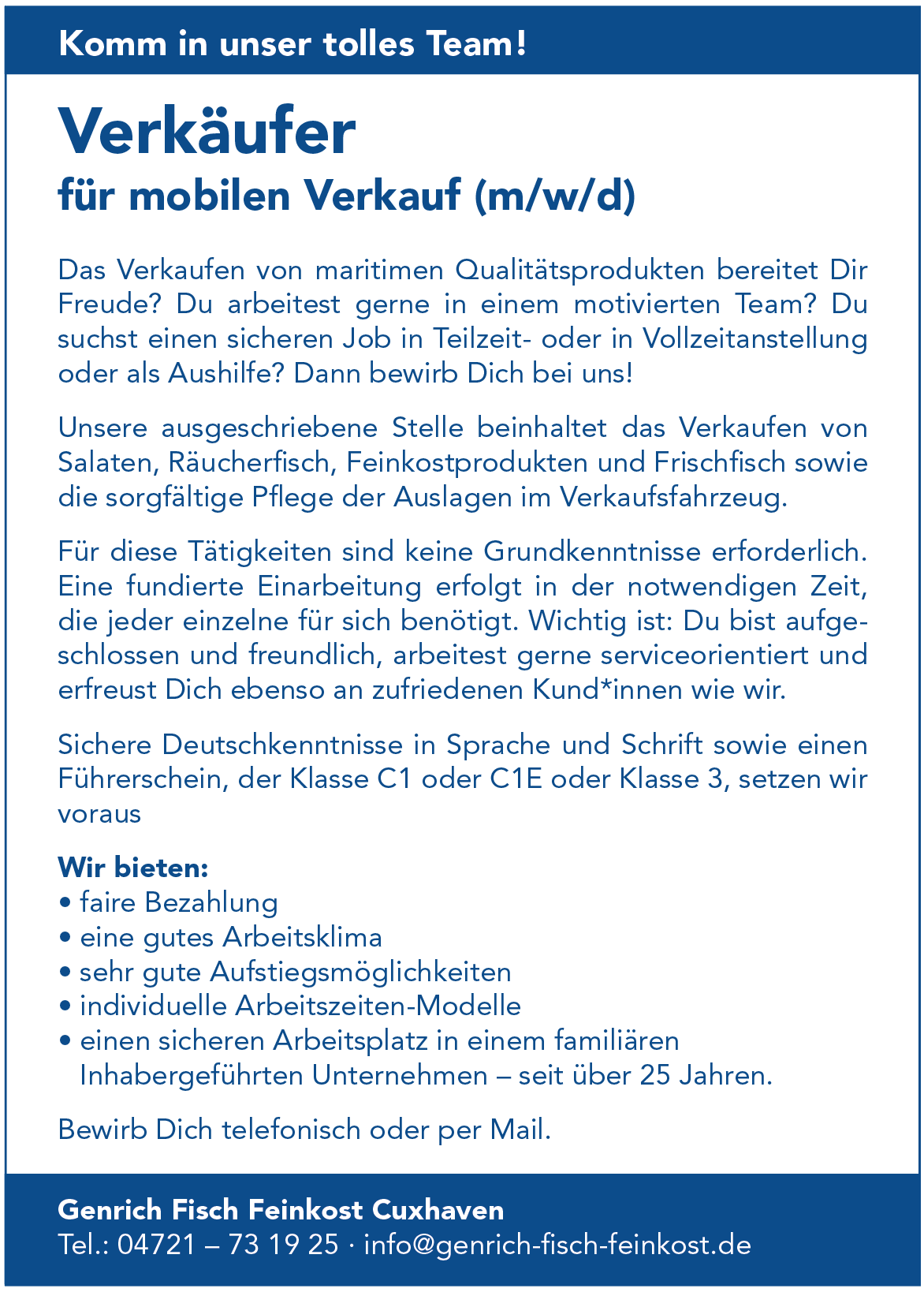 Verkäufer für mobilen Verkauf (m/w/d)